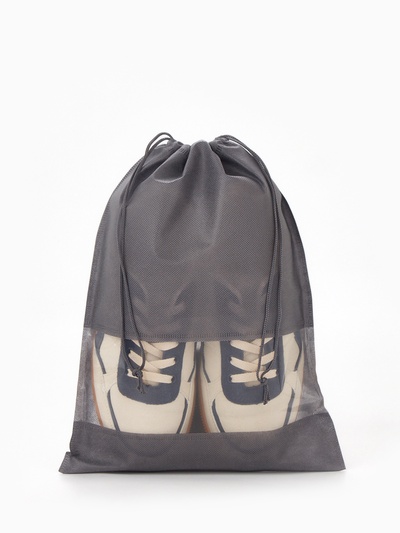 Мешок для обуви на шнурке, с прозрачной вставкой, однотонный, размер 27×0.5×36 см, серый