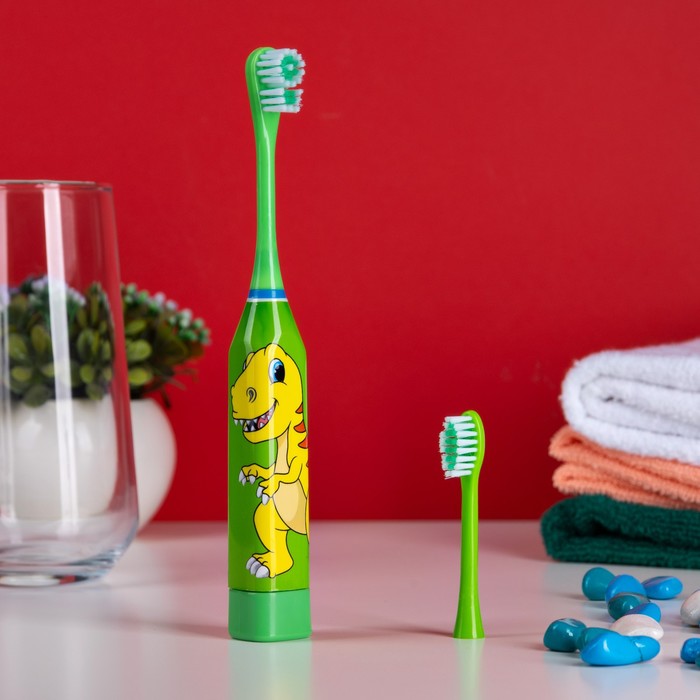 Детская электрическая зубная щетка Luazon LP-008, вибр., 31000 дв/мин, 2 насадки, 1×АА, зелёная - Фото 1