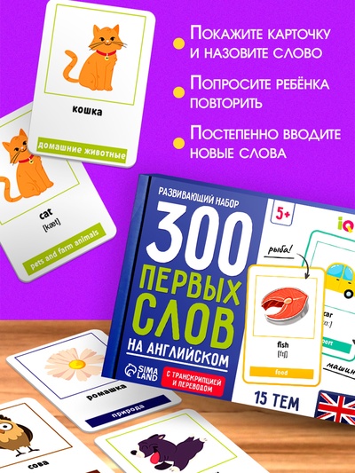 Развивающий набор «300 первых слов на английском», 300 карт, 5+