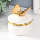 Шкатулка керамика "Золотая бабочка. Плетёнка" белая 7х7х7 см - фото 319289420