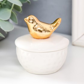 Шкатулка керамика 'Золотая птичка' белая 6,5х6,5х7 см