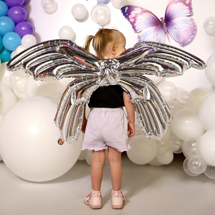 Фольгированные крылья «Бабочка», 122 см., серебро