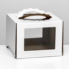 Коробка под торт 3 окна, с ручками, белая, 26 х 26 х 20 см - фото 301111498