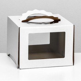 Коробка под торт 3 окна, с ручками, белая, 26 х 26 х 20 см