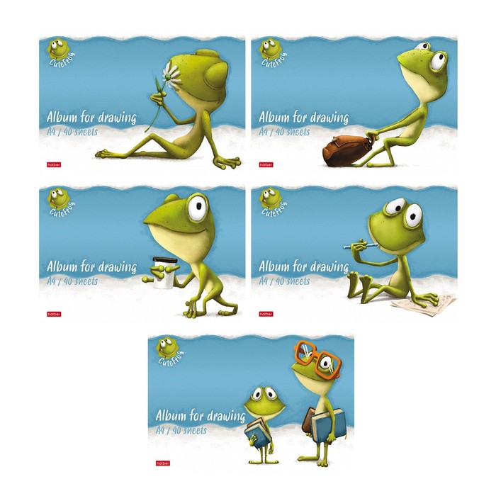 Альбом для рисования А4, 40 листов, на скрепке, «Лягушонок Ден», обложка мелованный картон, матовая ламинация, тиснение, блок 100 г/м², МИКС - Фото 1