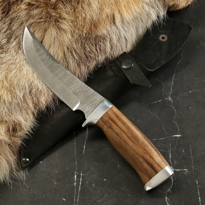 Нож туристический "Ворон" сталь - дамаск, рукоять - орех - Фото 1
