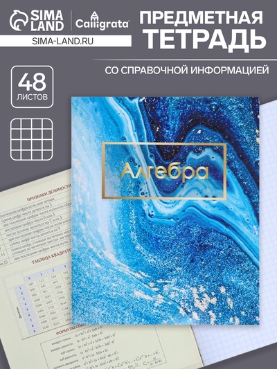 Тетрадь предметная, 48 листов в клетку, Calligrata, «Мрамор светлый. Алгебра»