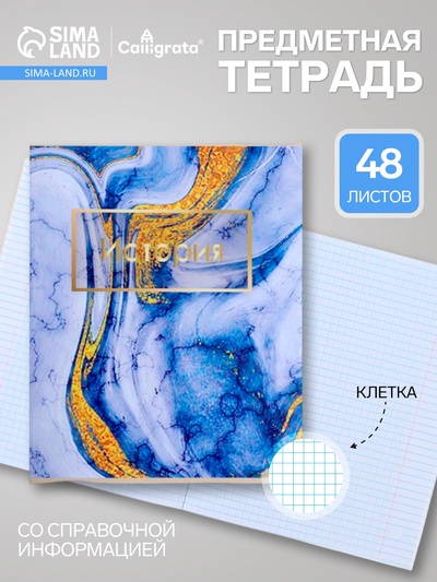 Предметная тетрадь по истории Calligrata «Мрамор светлый», 48 листов, в клетку, со справочным материалом, обложка из мелованного картона