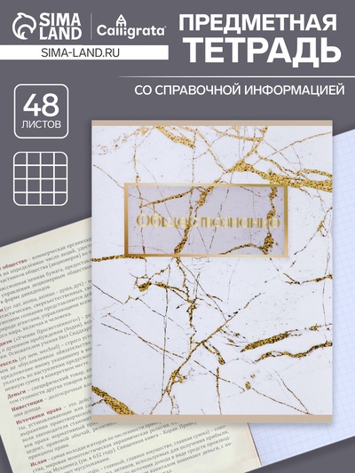 Тетрадь предметная, 48 листов в клетку, Calligrata, «Мрамор светлый. Обществознание»