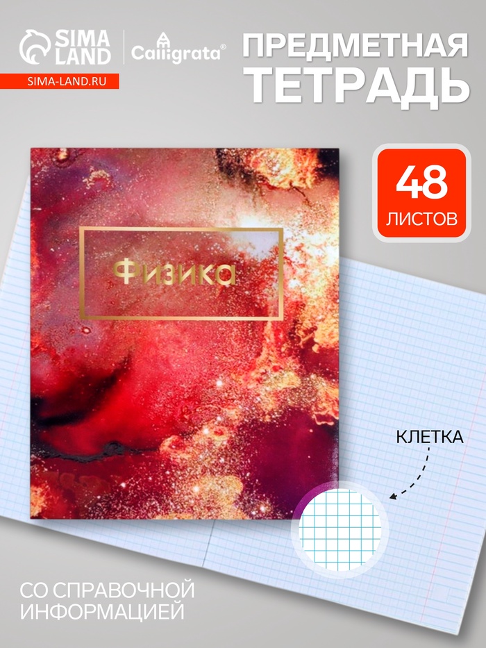Предметная тетрадь по физике Calligrata «Мрамор светлый», 48 листов, в клетку, со справочным материалом, обложка из мелованного картона - Фото 1