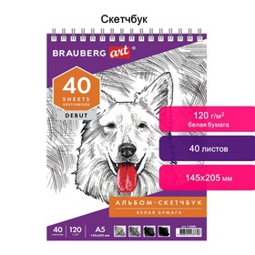 

Скетчбук 120г/м BRAUBERG ART DEBUT 145х205 мм 40л, гребень, белая бумага 110988