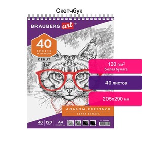 

Скетчбук 120г/м BRAUBERG ART DEBUT 205х209 мм 40л, гребень, белая бумага 110984