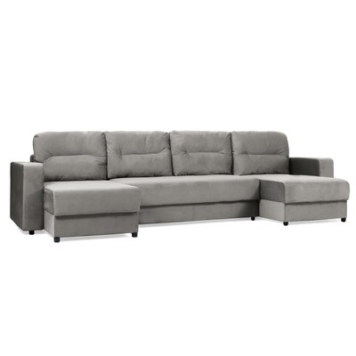 П-образный диван большой «Виват», механизм еврокнижка, велюр, цвет серый