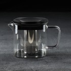 Чайник стеклянный заварочный «Кватро», 600 мл, с металлическим ситом, цвет чёрный - Фото 1