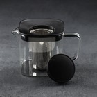 Чайник стеклянный заварочный «Кватро», 600 мл, с металлическим ситом, цвет чёрный - фото 4373171