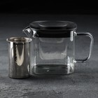 Чайник стеклянный заварочный «Кватро», 600 мл, с металлическим ситом, цвет чёрный - фото 4373172