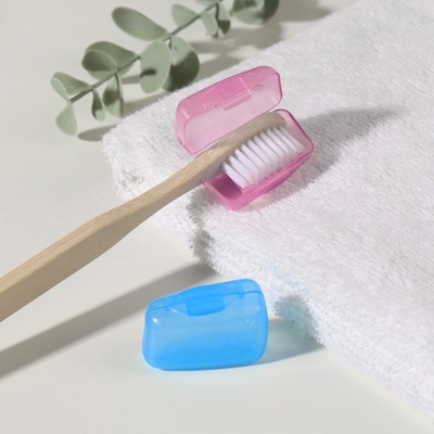 Колпачок - футляр для зубной щётки, набор - 2 шт, 3,8 × 2,2 × 1,8 см, цвет розовый/голубой