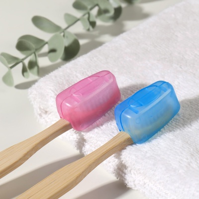 Колпачок - футляр для зубной щётки, набор - 2 шт, 3,8 × 2,2 × 1,8 см, цвет розовый/голубой