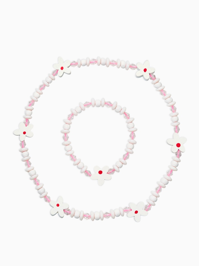 Набор детский «Выбражулька» 2 предмета: бусы, браслет, трафарет лисёнок, d=5 см бело-розовый
