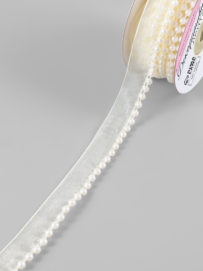 Лента декоративная с бусинами, 12 мм, 4.5±0.5 м, цвет слоновая кость №08