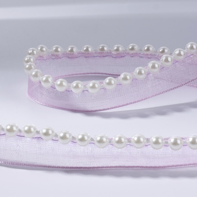 Лента декоративная с бусинами, 12 мм, 4.5±0.5 м, сиреневая №44