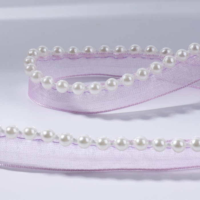 Лента декоративная с бусинами, 12 мм, 4.5±0.5 м, сиреневая №44