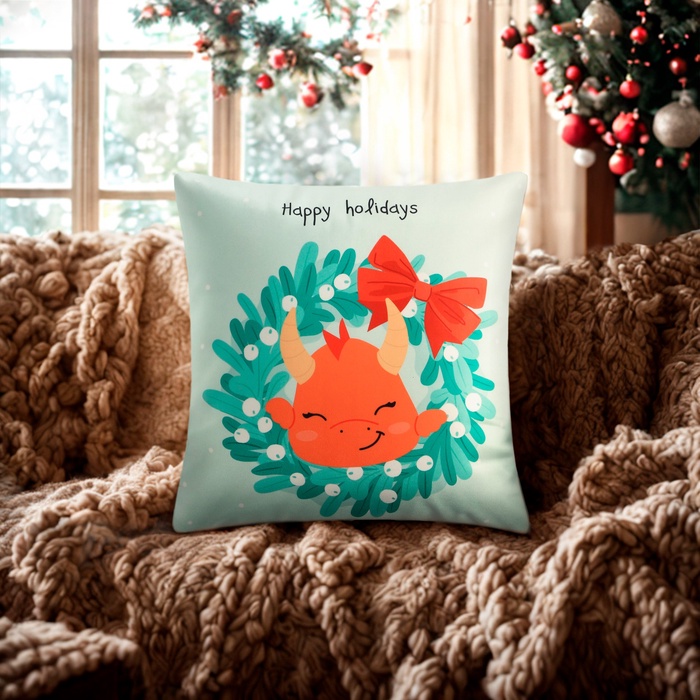 Наволочка декоративная «Этель» Happy holidays 40×40 см, велюр - Фото 1