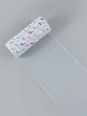 Фатин с разноцветными блёстками, 15 см, 23±1 м, 11±1 г/м², белый №1