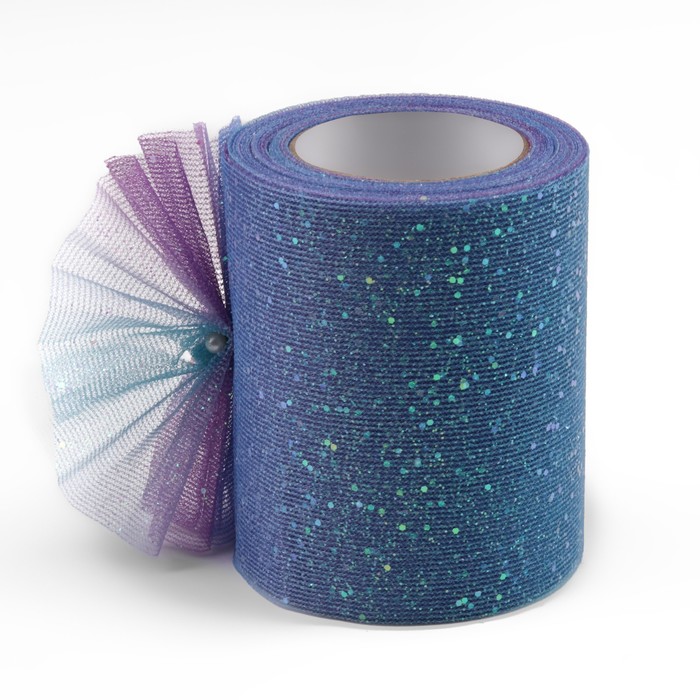 Фатин с глиттером «Радуга», 7,5 см, 9 ± 0,5 м, 11 ± 1 г/кв.м, цвет синий №4 - Фото 1