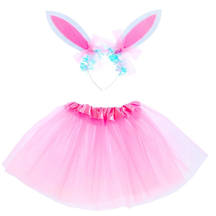 Карнавальный набор «Зайка» 2 предмета: юбка, ободок, цвет розовый - Фото 1