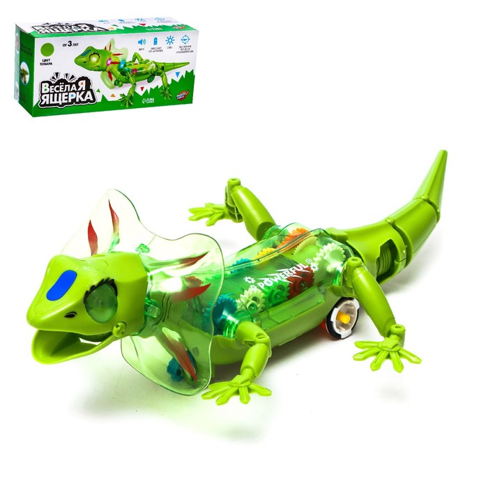 Ящерица «Шестерёнки», свет, работает от батареек, цвет зелёный, уценка - Фото 1