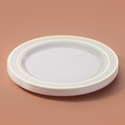 Тарелка одноразовая для фуршета, d=19 см, пластик, круглая, плоская, белая с золотой каёмкой - Фото 9