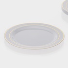 Тарелка одноразовая для фуршета, d=19 см, пластик, круглая, плоская, белая с золотой каёмкой - Фото 4