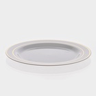 Тарелка одноразовая для фуршета, d=19 см, пластик, круглая, плоская, белая с золотой каёмкой - Фото 6