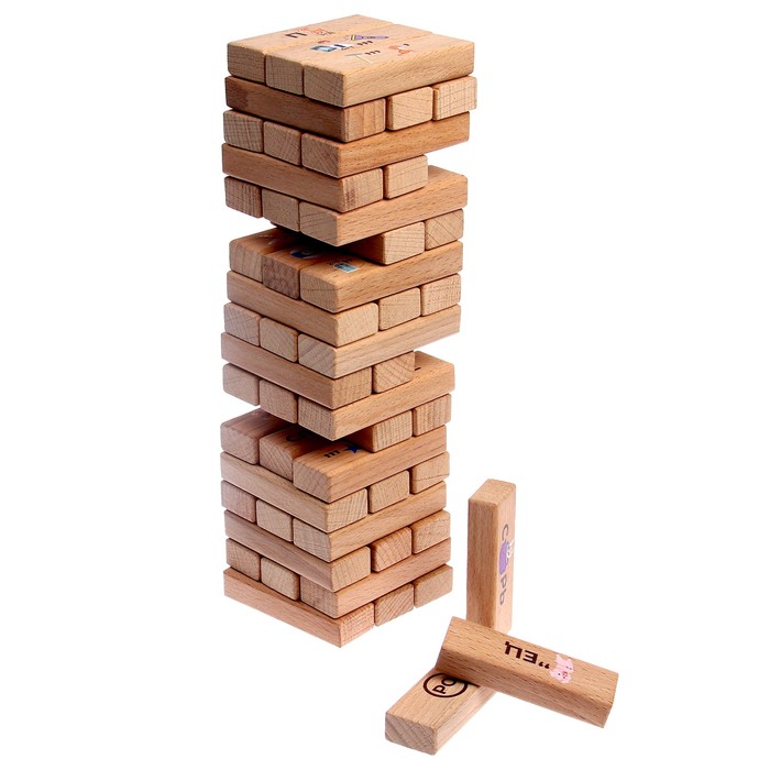 Настольная игра «Башня с ребусами», 54 элемента, в деревянном ящике - фото 1906195837