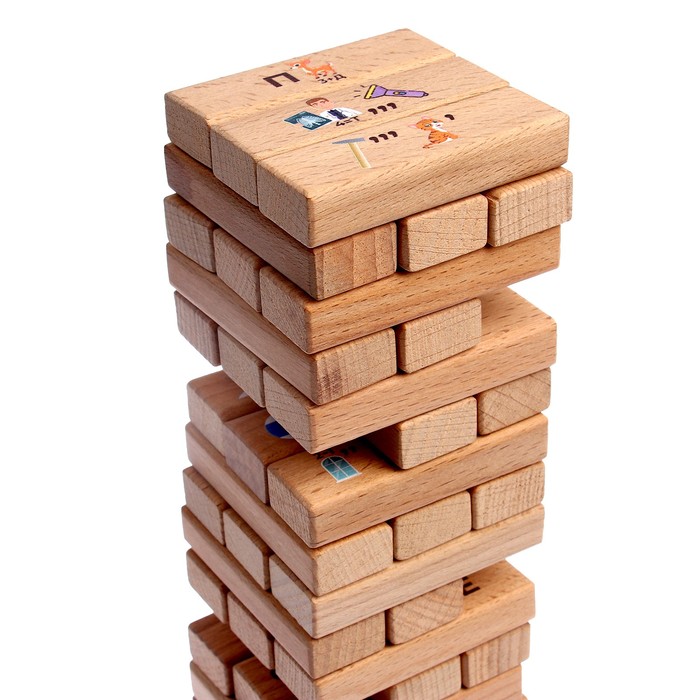 Настольная игра «Башня с ребусами», 54 элемента, в деревянном ящике - фото 1906195838
