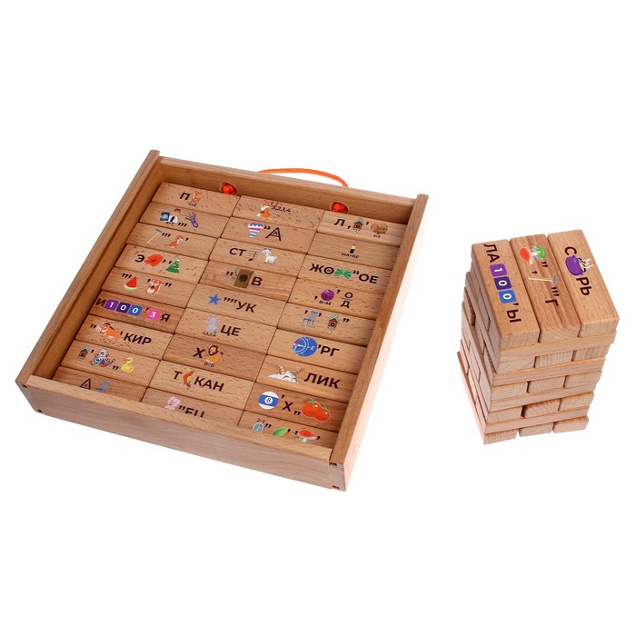 Настольная игра «Башня с ребусами», 54 элемента, в деревянном ящике - фото 1906195840