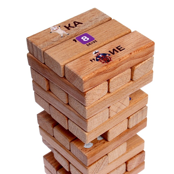 Настольная игра «Башня с ребусами», 54 элемента, в деревянном ящике - фото 1904734651