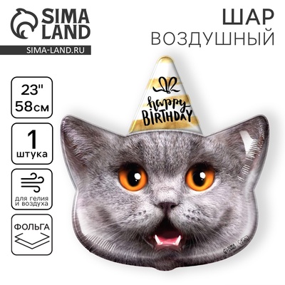 Воздушный шар фольгированный 23" «Кот - с днем рождения», фигура