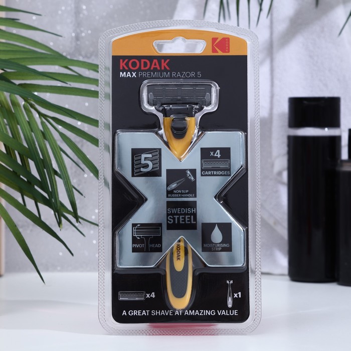 Станок бритвенный Kodak прорезиненная ручка 5 лезвий + 4 сменных кассеты - Фото 1