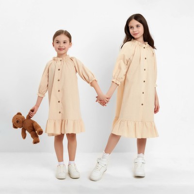 Платье для девочки MINAKU: Cotton collection, светло-бежевое, рост 116-122 см