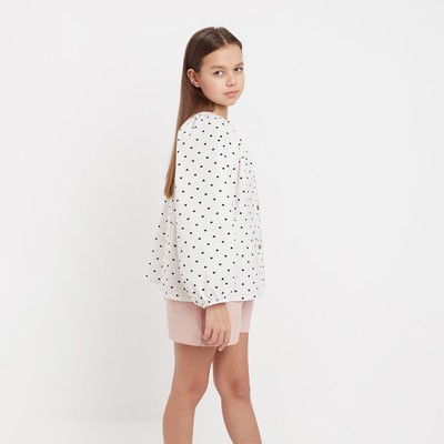 Блузка для девочки с сердечками MINAKU: Cotton collection, белая, рост 104-110 см