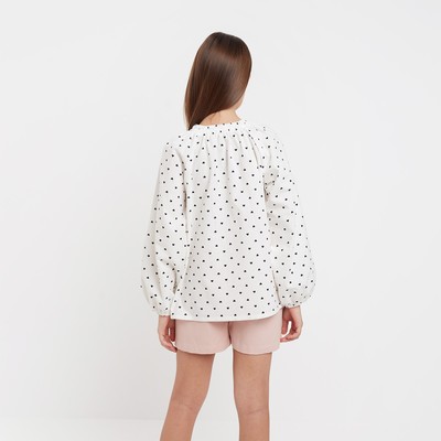 Блузка для девочки с сердечками MINAKU: Cotton collection, белая, рост 104-110 см