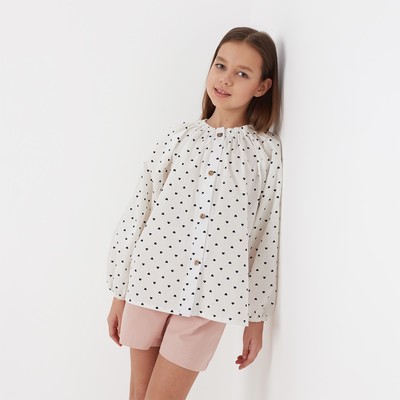 Блузка для девочки с сердечками MINAKU: Cotton collection, белая, рост 104-110 см