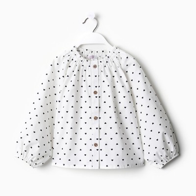 Блузка для девочки с сердечками MINAKU: Cotton collection, белая, рост 104-110 см