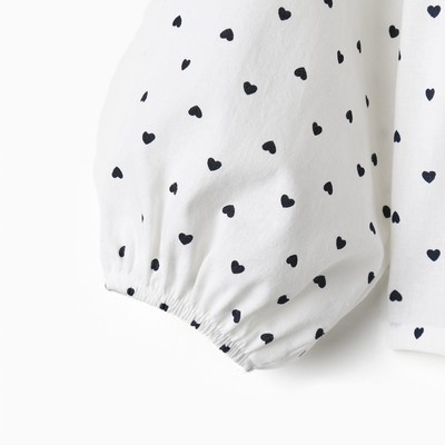 Блузка для девочки с сердечками MINAKU: Cotton collection, белая, рост 104-110 см