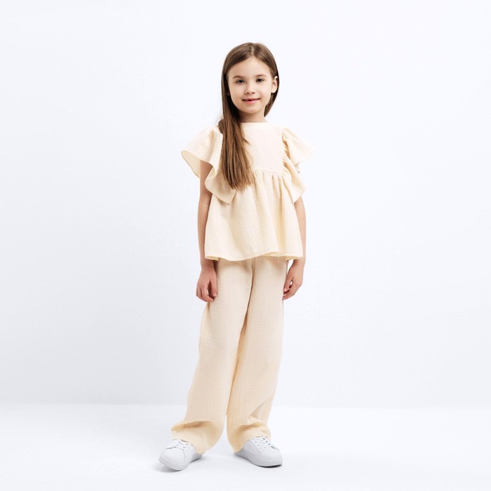 Комплект (блузка и брюки) для девочки MINAKU цвет бежевый, рост 104 см - фото 1907643639
