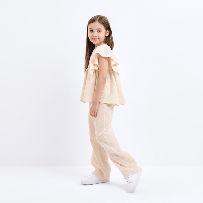 Комплект (блузка и брюки) для девочки MINAKU цвет бежевый, рост 104 см - фото 1907643640