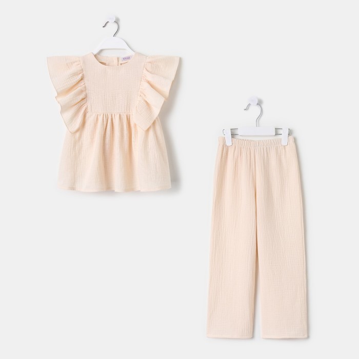 Комплект (блузка и брюки) для девочки MINAKU цвет бежевый, рост 104 см - фото 1907643644