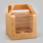 Коробка для 4 капкейков, крафт 16×16×14 см - Фото 2